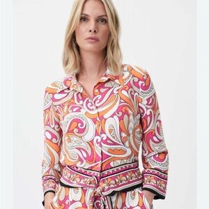 Joseph Ribkoff Woven Retro Print Collared Blouse NWT